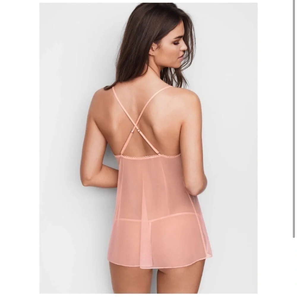 VICTORIA'S SECRET Lace Mauve Mesh Babydoll Top Women's Size Small - Picture 4 of 10